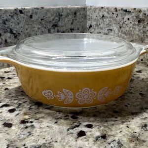Vintage Pyrex Yellow Floral Casserole Dish with Lid